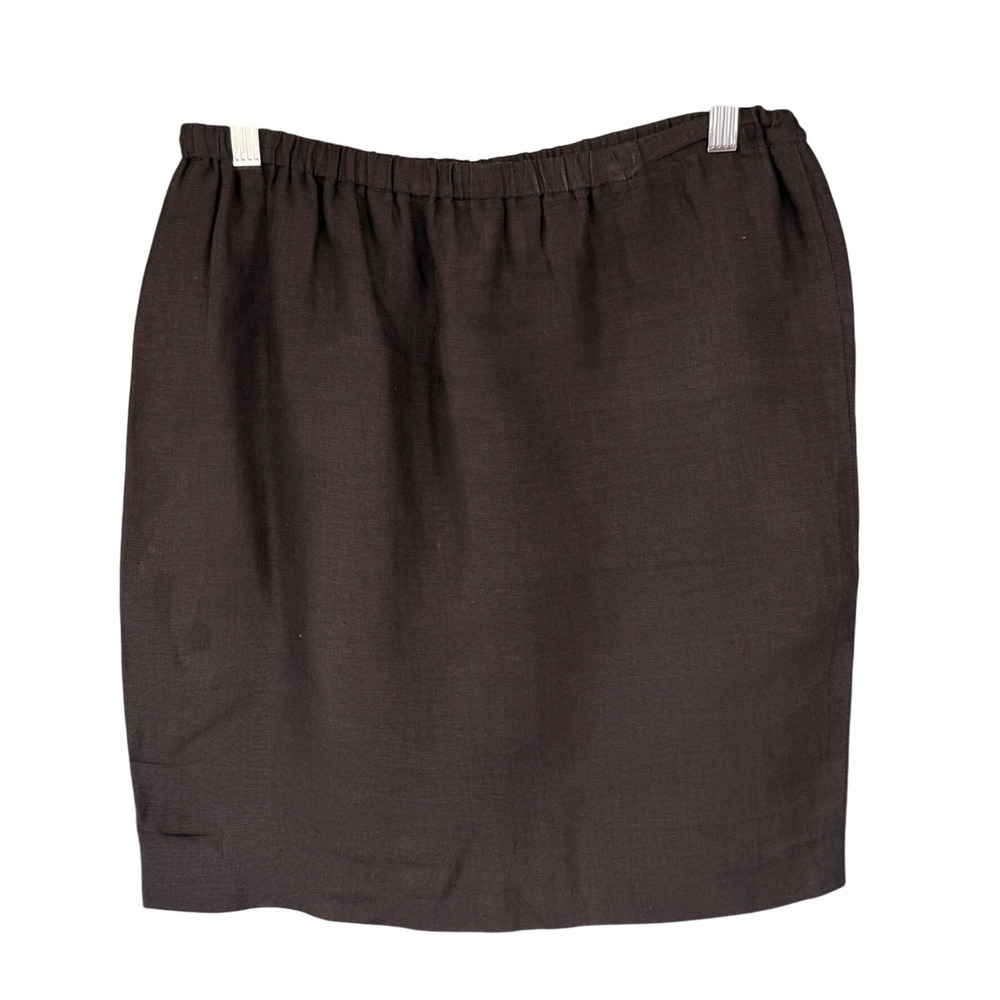 T11 Hino & Malee 100% Linen Skirt Elastic Waist Pull On Casual Brown Size L